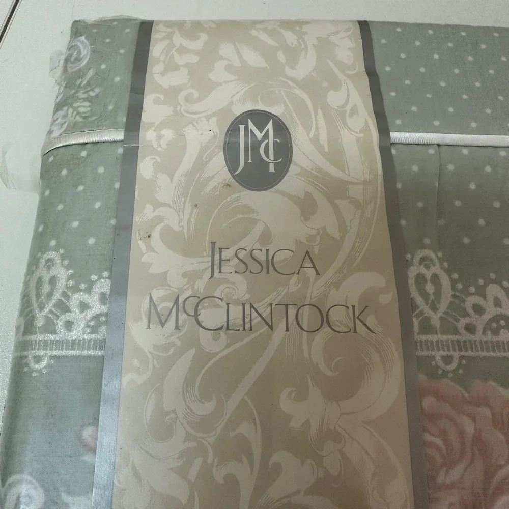 Jessica McClintock Spring Sonata Twin Flat Sheet Sage Floral Polka Dot Vintage